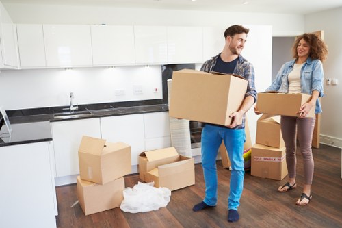 Packed boxes and household items prepared for storage in Harrow